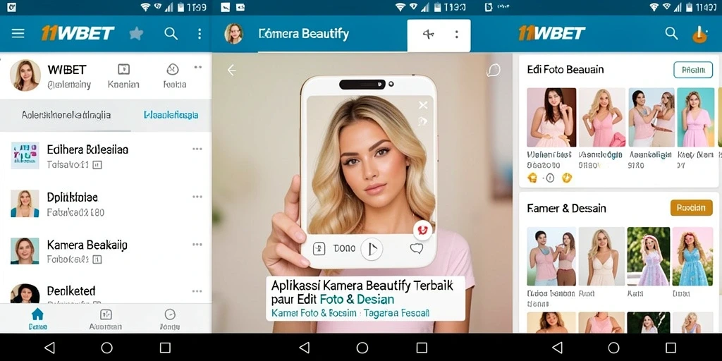 Tampilan antarmuka aplikasi 11WBET dengan berbagai fitur edit foto.