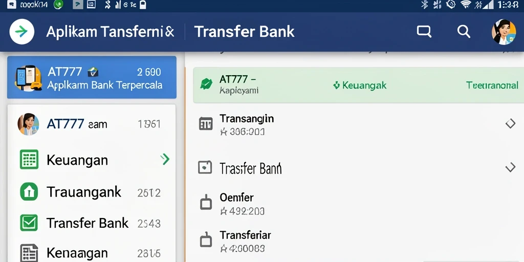 Antarmuka aplikasi AT777 untuk Transfer Bank yang user-friendly.