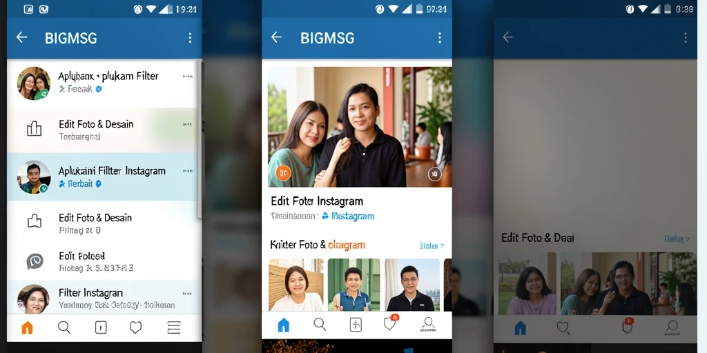 Antarmuka aplikasi BIGMSG dengan berbagai fitur Filter Instagram yang menarik.