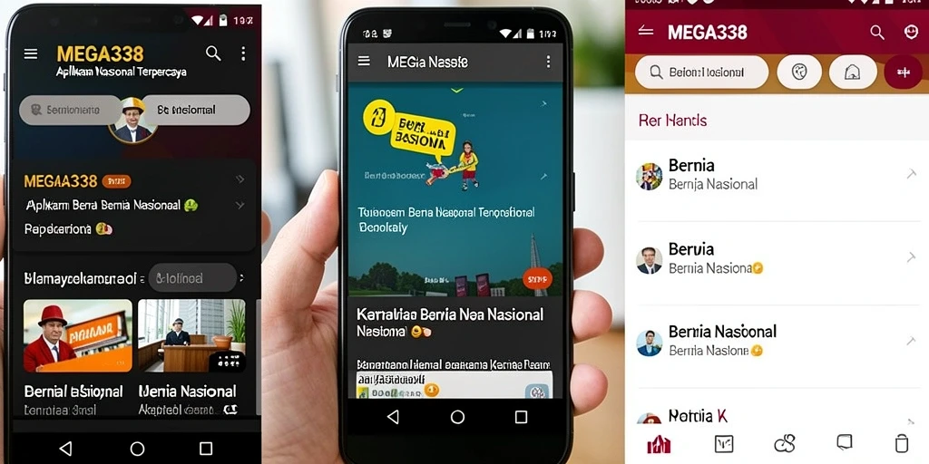 Antarmuka aplikasi MEGA338 yang modern dengan berita terkini.